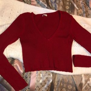 Guess Long Sleeve V Neck Cropped Sweater
